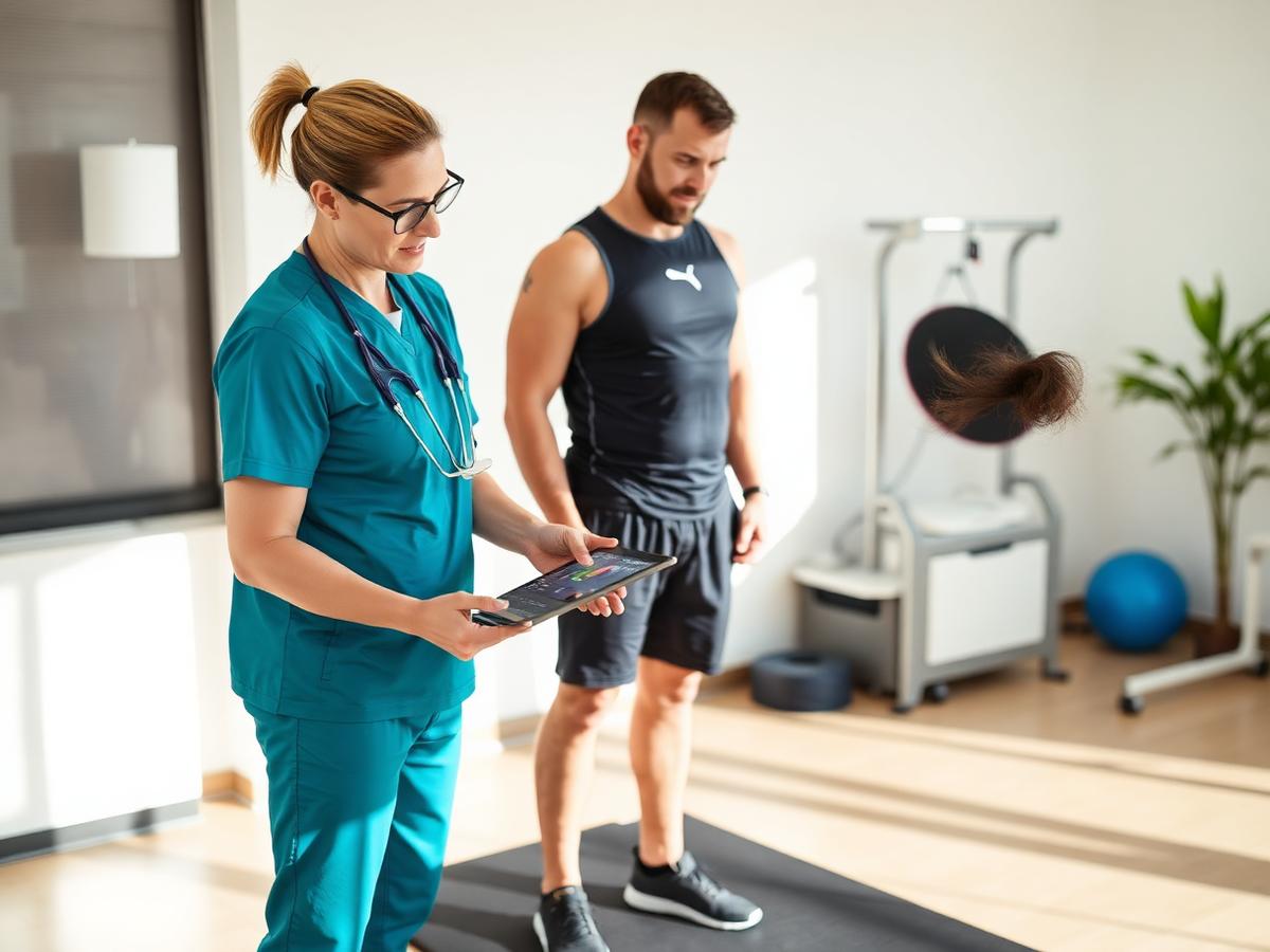 Physio reviewing movement assessment with patient